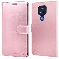 CoverON Leather Pouch Designed for Motorola Moto G Play 2021 Wallet Case, RFID Blocking Flip Folio Stand Phone Cover - Rose Gold