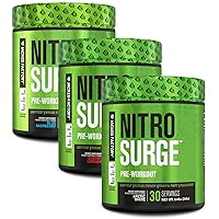 Jacked Factory NITROSURGE Pre Workout Supplement - Endless Energy, Instant Strength Gains, Clear Focus, Intense Pump | Cherry Limeade, Blue Raspberry, Arctic White (90 Servings)