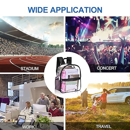 USPECLARE Clear Backpack Stadium Approved 12×6×12, Water proof Clear Bag for Concert Work Sport Event（Black）