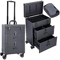 Frenessa Rolling Nail Case - Wheeled Vegan Leather Manicure Storage Organizer for Nail Technicians, Cosmetologists, and Stylists