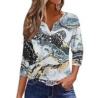 COTECRAM Tops for Women 2024 Summer Trendy Casual 3/4 Length Sleeve Button V Neck T Shirts Dressy Blouses Graphic Tees Tunics