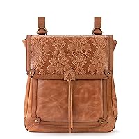 The Sak Ventura Backpack in Leather, Adjustable Convertible Strap, Tobacco Floral Emboss
