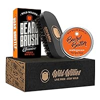 Natural Boar Bristles Beard Brush & Beard Balm Leave-In Conditioner Kit, Boar Brush & Beard Butter - Travel Size, Ergonomically-Designed Handle, Promotes Fast Beard Growth & Removes Itch