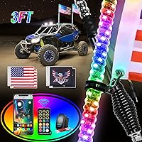 Nilight 2PCS 3FT RGB LED Whip Light with Spring Base Remote & App Control w/DIY Chasing Patterns Turn Signal & Brake Lights for ATV UTV Polaris RZR Can-am Dune Buggy Jeep, 2 Years Warranty