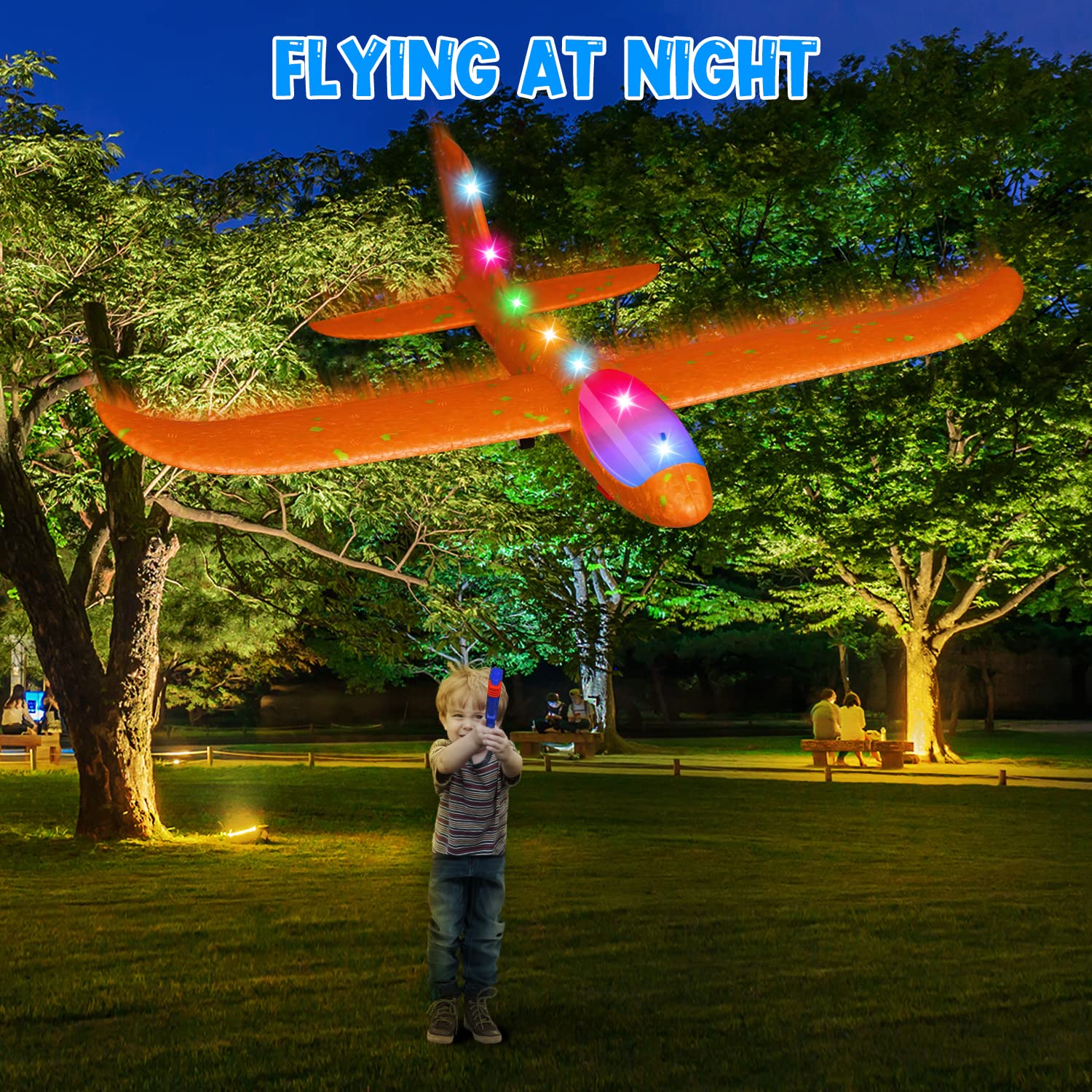 TOYFIT 2 Pack LED Light Airplane Launcher Toy Set, Throwing Foam Glider Catapult Plane, Outdoor Flying Games Toys for Kids, Birthday Gifts for Boys Girls 3 4 5 6 7 Years Old