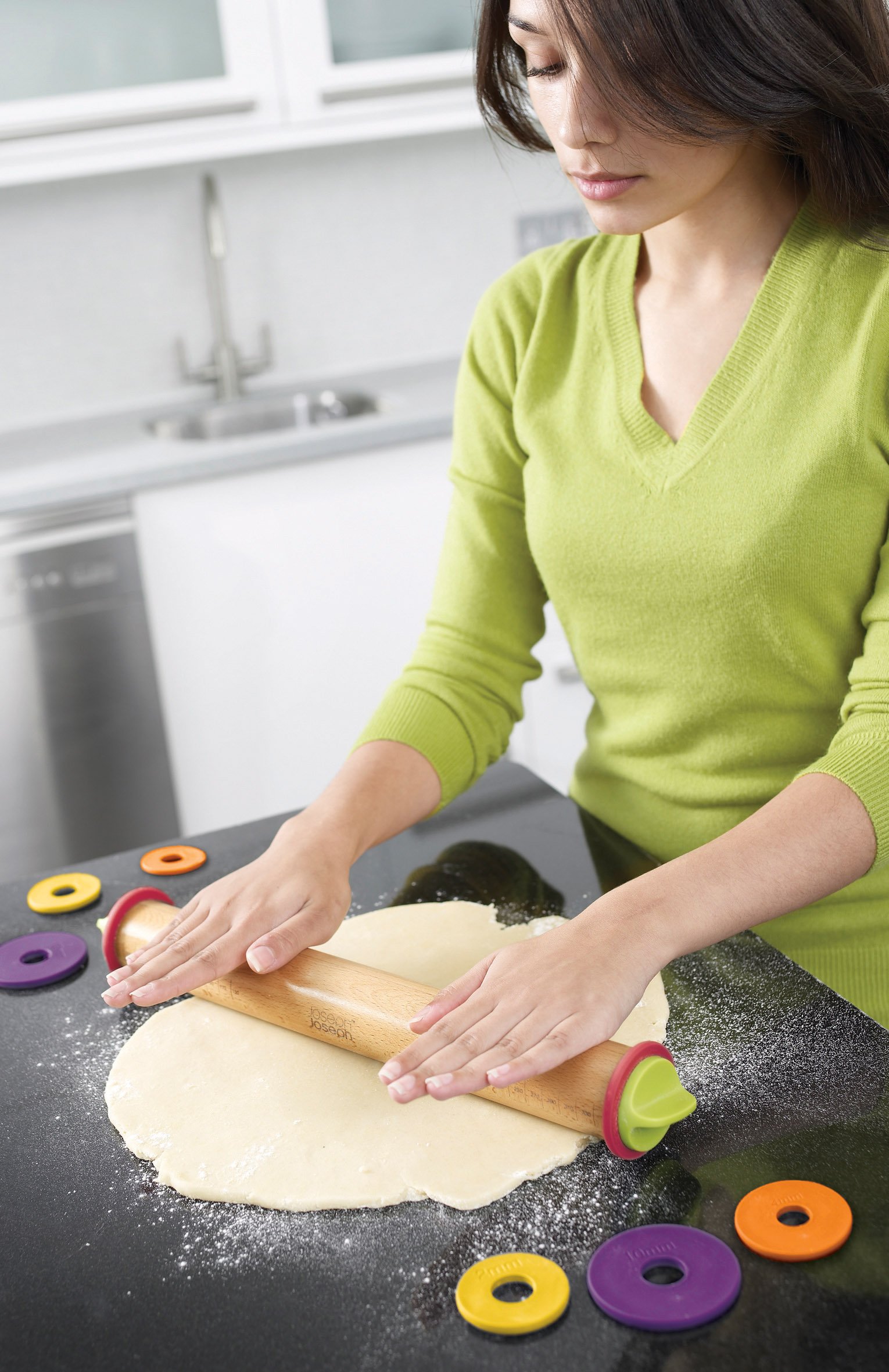 Joseph Joseph Adjustable Rolling Pin with Removable Rings, 13.6