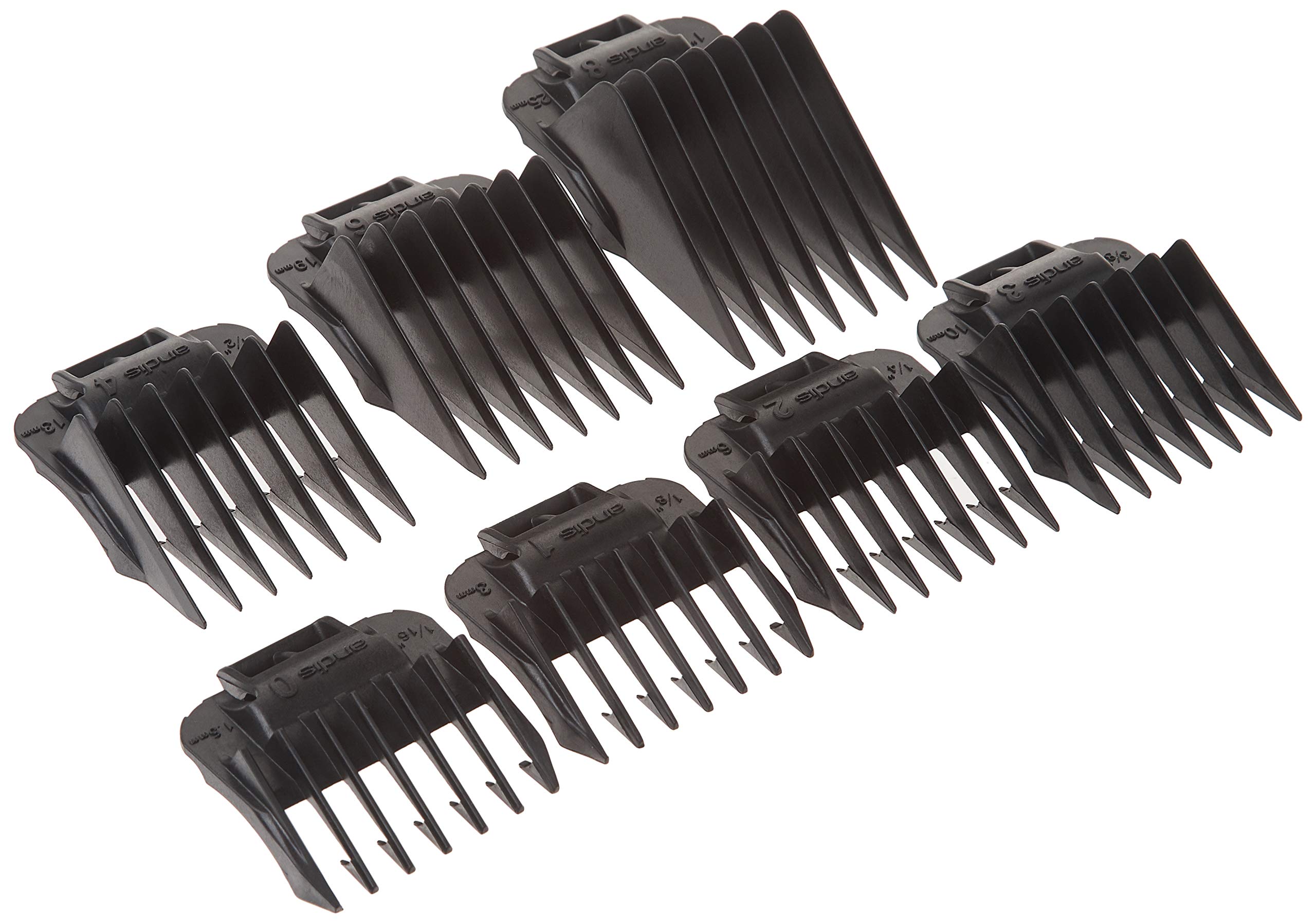 Andis 01380 7-piece Snap-On Comb Set - Easy to Use, Perfect Grooming Tool – Blade Attachments for MBA, ML & SM Model Trimmers - Black