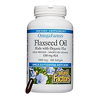 Omega Factors by Natural Factors, Flaxseed Oil, Supports Overall Health with Omega-3, 6 and 9 Fatty Acids, 180 softgels (180 servings)