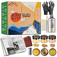 Bio Kintsugi Repair Kit Gold Food Safe 50ml Epoxy Resin 60g Metallic Gold Mica Powder 15 Pages Booklet for Japanese Gold Repair Kit DIY Craft Kits for Adults Pottery Repair Kit