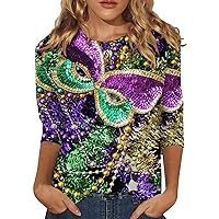 Mardi Gras Shirts for Women Fat Tuesday New Orleans Tshirt 3/4 Sleeve Dressy Celebration Carnival Party Graphic Tops