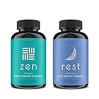 Zen Stress Support + Rest Valerian Root Sleep Aid Supplements 2 Pack - Ultimate Combination for Calm Mood, Energy & Natural Sleep Support - L-Theanine & Other Natural Ingredients - 60 Cts Each