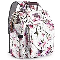 LitBear Diaper Bag Backpack, Large Capacity Multifunction Nappy Bags, Waterproof Baby Bag Floral Insulated Durable Travel Maternity Back Pack for Baby Girls with Diaper Pad Bottle Bag (Peach Blossom)