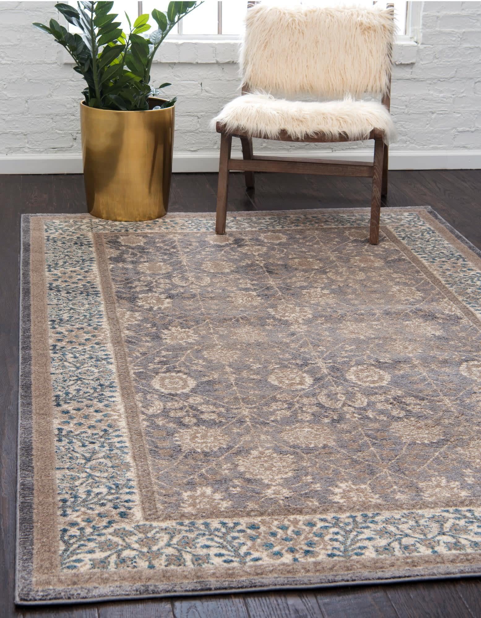 Unique Loom Salzburg Collection Classic Traditional Design Oriental Inspired with Intricate Border Area Rug, 3 ft 3 in x 5 ft 3 in, Light Brown/Gray
