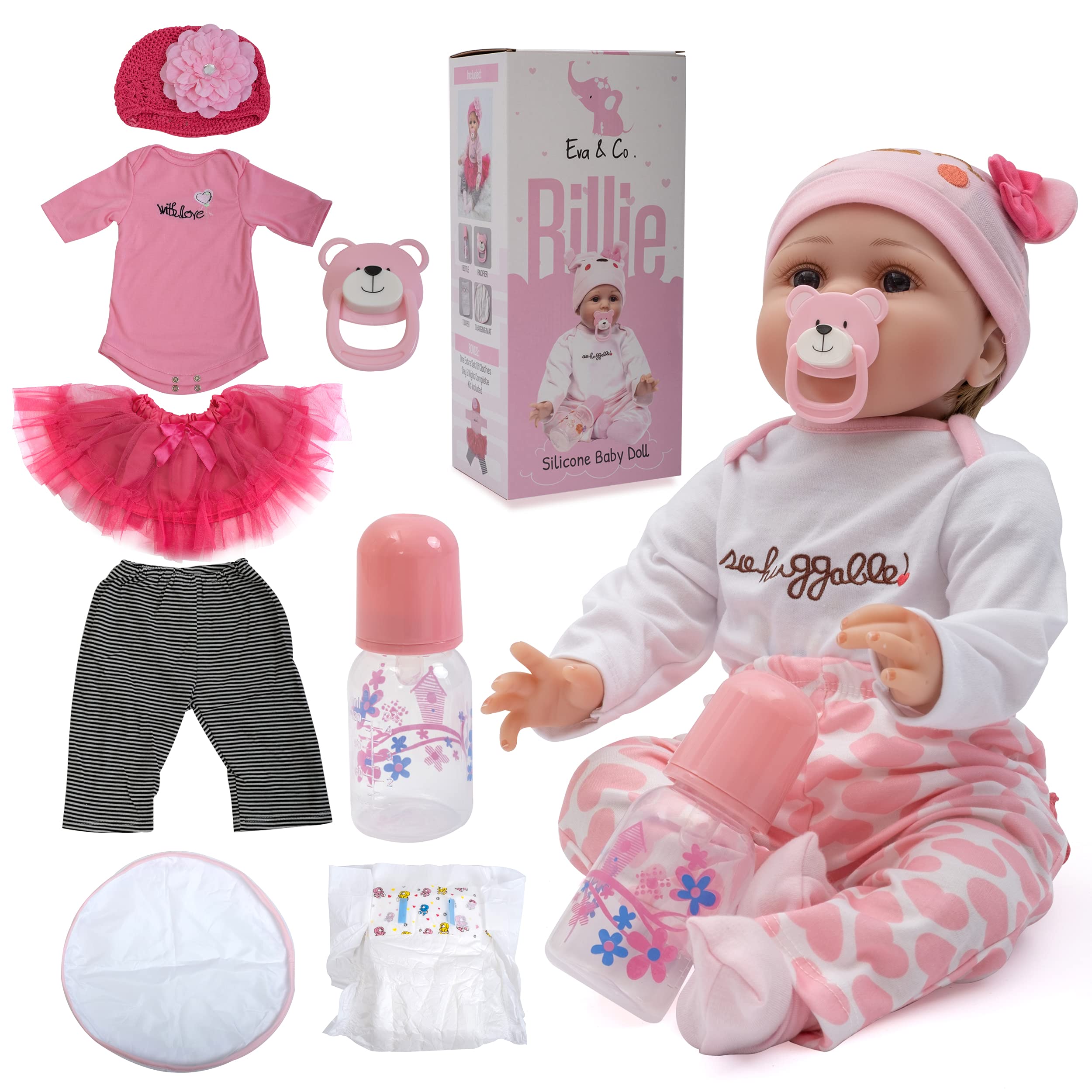 Mua Eva & Co - Reborn Baby Dolls - Realistic Baby Doll with Accessory Kit -  Made from Silicone & Cotton - Baby Doll for Children 2-7 Years Old - Real  Looking
