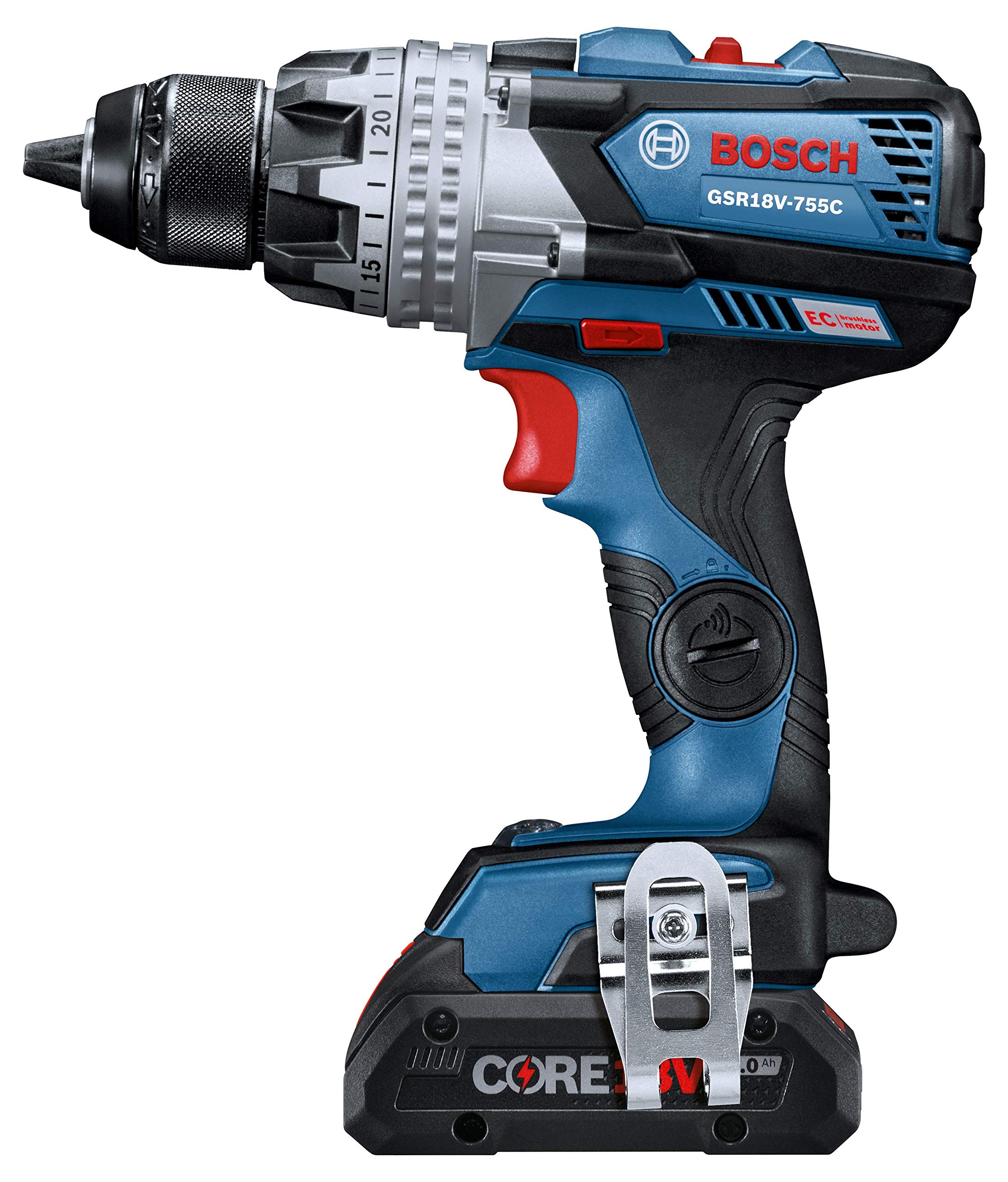 BOSCH GSR18V-755CB25 18V EC Brushless Connected-Ready Brute Tough 1/2 In. Drill/Driver Kit with (2) CORE18V 4.0 Ah Compact Batteries