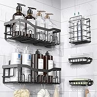 Adhesive Shower Caddy, 5 Pack Rustproof Stainless Steel Bath Organizers With Large Capacity, No Drilling Shelves for Bathroom Storage & Home Decor