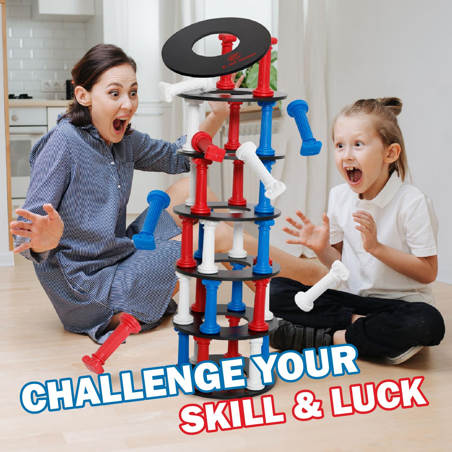 E-Jet Stacking Game Tumbling Giant Tower Game for Adults & Teen | Party & Table Game Night, Multi-Colored, Jumbo (EOL24940)