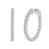 1/4 ct. T.W. Lab Diamond (SI1-SI2 Clarity, F-G Color) and Sterling Silver Hoop Earrings