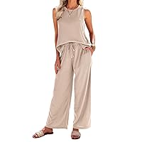 Ekouaer Womens Pajamas 2 Piece Lounge Set Waffle Knit Loungewear Sleeveless Tank Top with Long Pants Outfits S-XXL