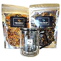 Pure And Easy Tea, Wellness Detox & Cleanse Bundle, Belly Bliss, Detox Delight, Glass Mug with Infuser and Lid