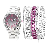 Betsey Johnson Women's Watch Set - Link Band Wristwatch with Stacked Bracelets and Easy Read Dial