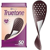 Truetone Dark Brown Skin Tone Bandages, Dark Brown Skin Care Covers for True Color Matches, First Aid Latex Free Bandage Tin, Standard Shape for Kids and Adults, 50 Pack