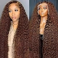 Chocolate Brown 13X6 Jerry Curly Lace Front Wigs Human Hair Colored Lace Frontal Wig for Women 13X6 HD Lace Light Brown Curly Wig Human Hair Pre Plucked with Baby Hair 200% Density