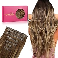 WENNALIFE Seamless Clip In Hair Extensions, 16 Inch 130g 7pcs Balayage Chocolate Brown to Caramel Blonde Hair Extensions Clip in Human Hair Invisible PU Skin Weft Natural Remy Human Hair Extensions