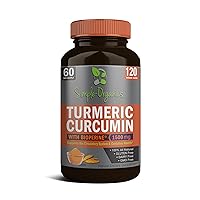 Turmeric Curcumin with Bioperine, Black Pepper Extract for Absorption, Natural Joint Support and Overall Health, 1500mg per Serving, 120 Vegan Capsules