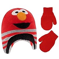 Sesame Street Boys Winter Accessory Hat and Mittens Set, Elmo Toddler Beanie and Mittens for Kids Ages 2-4