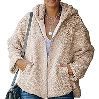 Womens Fuzzy Fleece Sherpa Jackets Long Sleeve Zip Up Open Front Hooded Outwear Casual Winter Coats with Pockets