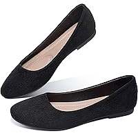 Obtaom Round Toe Women Flat Shoes Slip on Girls Dress Black Ballet Flats
