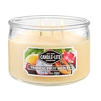 Candle-lite Scented Tropical Fruit Medley Fragrance, One 10oz. Three Wick Aromatherapy Candle with 20-40 Hours of Burn Time, Yellow Color, 10 oz