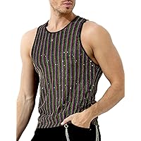 Arjen Kroos Men's Sequin Sleeveless Tank Top Sparkly Rave Metallic T-Shirt