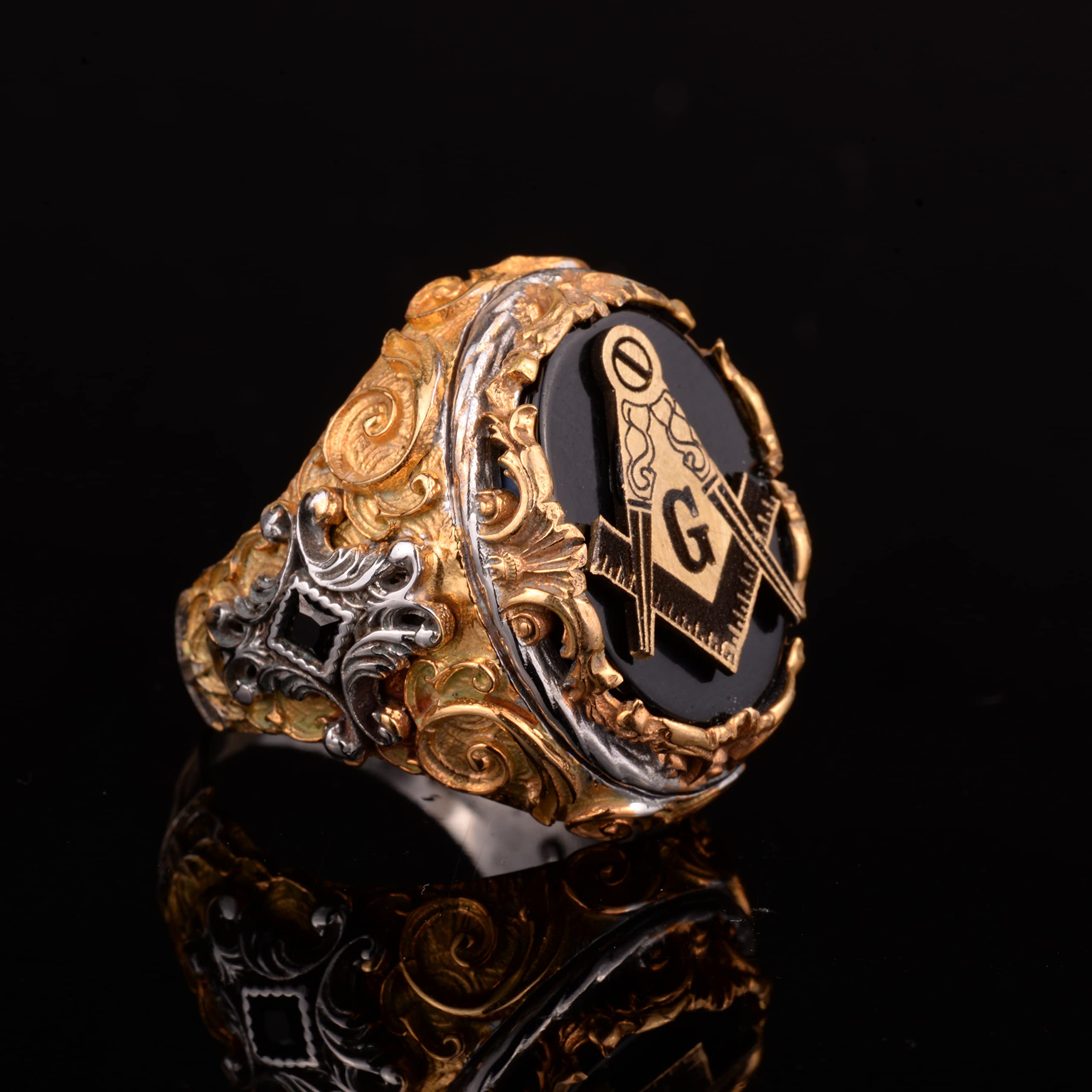 Master Masonic Ring, Free Mason, Signet Ring, Golden Mystery, Spiritual, Celtic Silver Ring, 925 Sterling Silver Ring