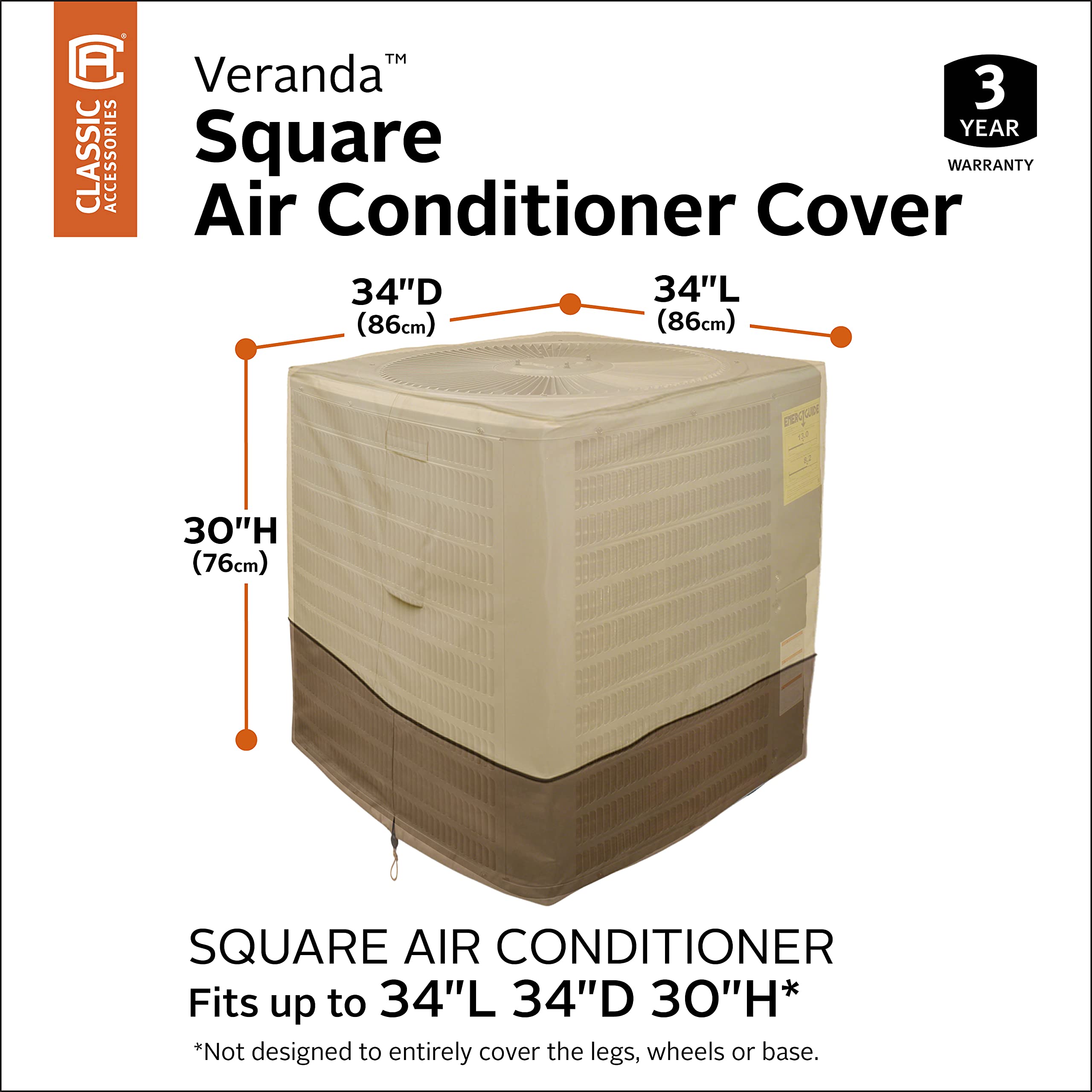 Classic Accessories Veranda Water-Resistant 34 Inch Square Air Conditioner Cover, Patio Furniture Covers
