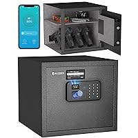 Billconch Smart Gun Safe for Multiple Pistols - Automatic Lock Safe Box with LCD Display/Voice Guide, Quick Access Unlock with Fingerprint/Keypad/Key/App, Biometric Handgun Safe for Money Valuables
