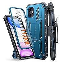 FNTCASE for iPhone 11 Phone Case: for iPhone XR Case with Kickstand & Holster Shockproof Military Grade Protective Cover - Dual Layer Full Protection Sturdy Matte Textured Drop Proof - 6.1 Inch Blue