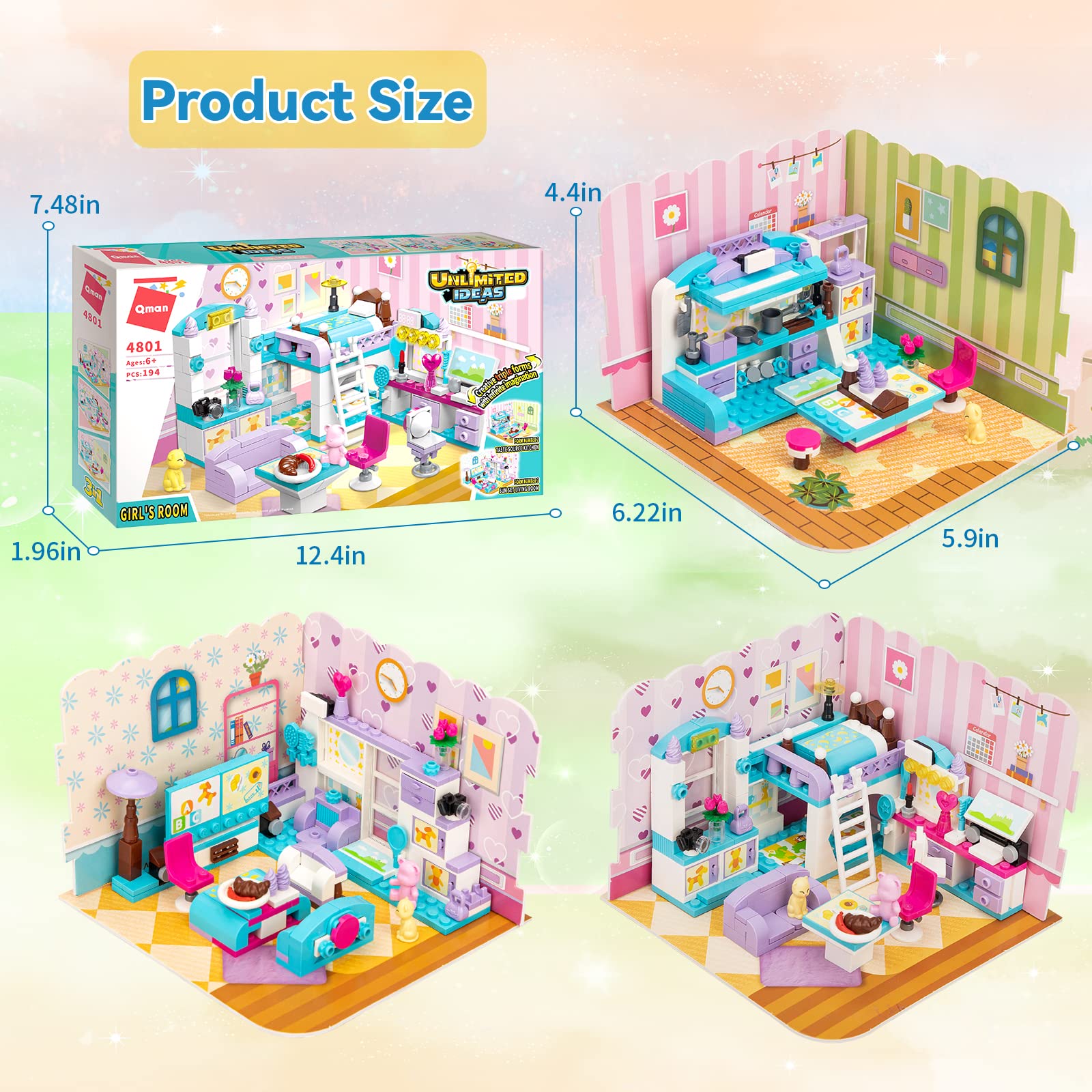 Mov stone 3 in 1 Dream Home Friends Building Sets for Girls 6-12,Creative 194 Pieces Friends Play House Educational Bricks DIY Toys Christmas Birthday Gift for Kids Age 6 7 8 10 11 12