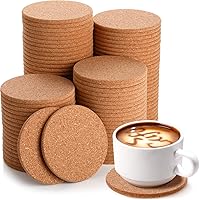 100 Pcs Cork Coasters for Drinks 3.5 Inches Thick Absorbent Cork Round Edge Coasters Bulk Heat Resistant Plain Coasters for Gifts Reusable Cork Circles for Wine Glass, Mug, Coffee Cup Crafts