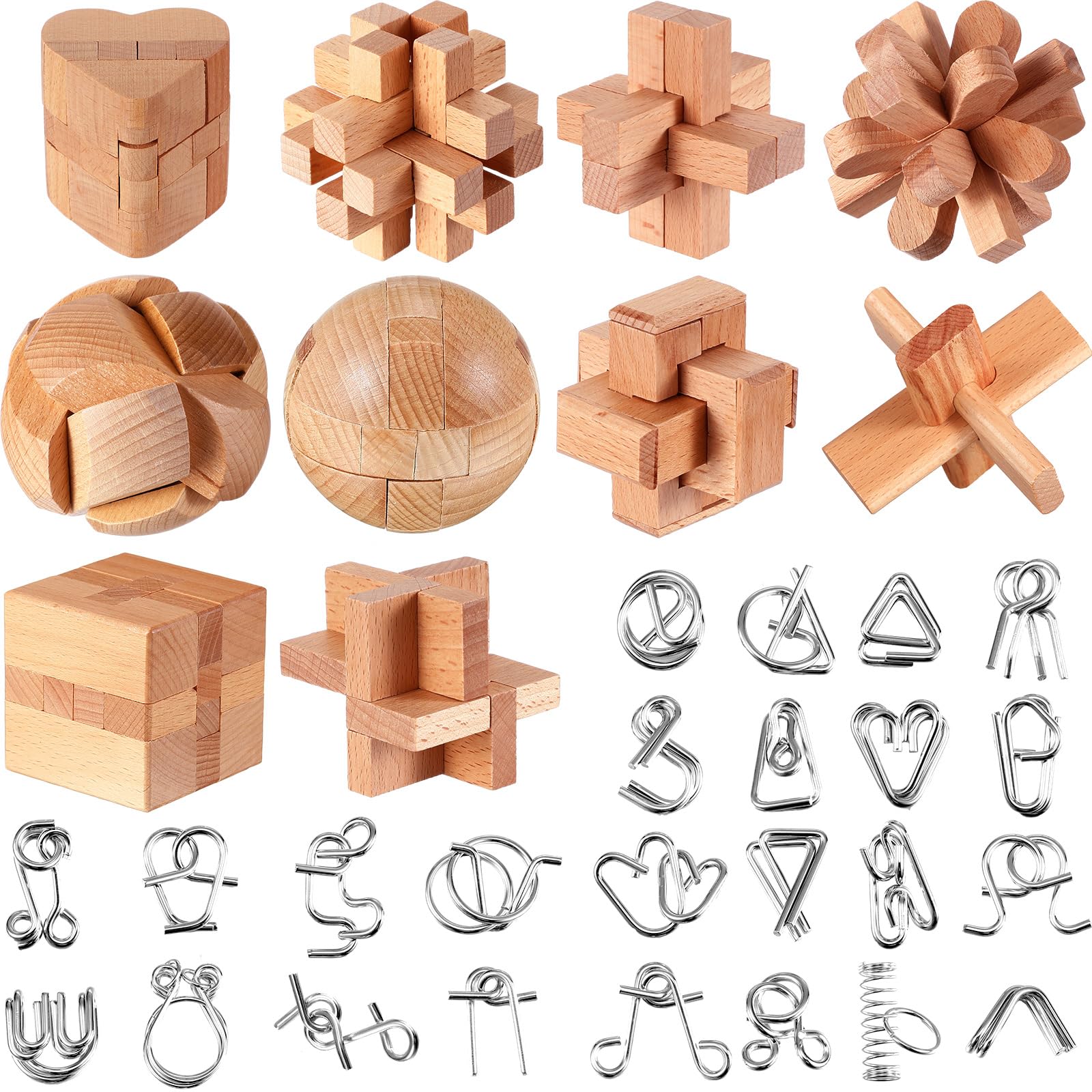 Buy 34 Pcs Metal Brain Teaser Puzzles for Kids Adult 3D Wooden