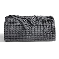 Bedsure Cooling Cotton Waffle Queen Size Blanket - Lightweight Breathable Blanket of Rayon Derived from Bamboo for Hot Sleepers, Luxury Throws for Bed, Couch and Sofa, Dark Grey, 90x90 Inches