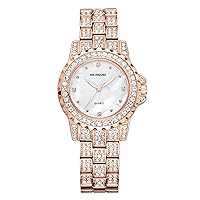 JewelryWe Women's Quartz Analogue Watch Luxury Rhinestone Round Shell Roman Numerals Dial Watch with Stainless Steel Bracelet Rose Gold Mother's Day Gift