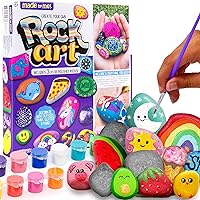Made By Me Rock Art Kit, Rock Painting Arts and Crafts Kit, Includes 3 Pounds of Rocks and 12 Paints, Great Summer Activity or Birthday Party Fun, Perfect Outside Craft Idea for Kids Ages 6, 7, 8, 9