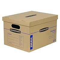 Bankers Box 5 Pack Small Classic Moving Boxes, Tape-Free with Reinforced Handles