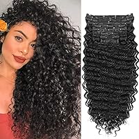 Black Curly Clip In Hair Extension For Black Women Natural Thick Deep Wave Hair Extension Clips Synthetic Long 24 inch hair extensions clip in Hairpiece (Deep Wave, 1B#(Pack of 7))