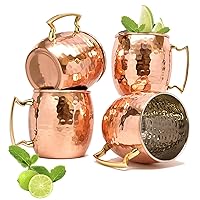 Copper Mug for Moscow Mules 560 ML / 18 oz - Set of 4, Inside Nickle Hammered