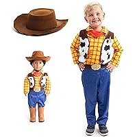 Little Adventures Cowboy Costume with Cowboy Hat and Matching Doll Clothes - Machine Washable Play Dress Up. Doll Not Included (Small Age 1-3)