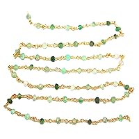 Chrysoprase 2MM Faceted Rondelle Gemstone Beaded Rosary Chain by Foot For Jewelry Making - 24K Gold Plated Over Silver Handmade Beaded Chain Connectors - Wire Wrapped Bead Chain Necklaces