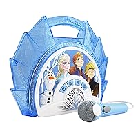 Frozen 2 Sing Along Boombox with Microphone, Built in Music, Flashing Lights, Real Working Mic for Kids Karaoke Machine, Connects Mp3 Player Aux in Audio Device